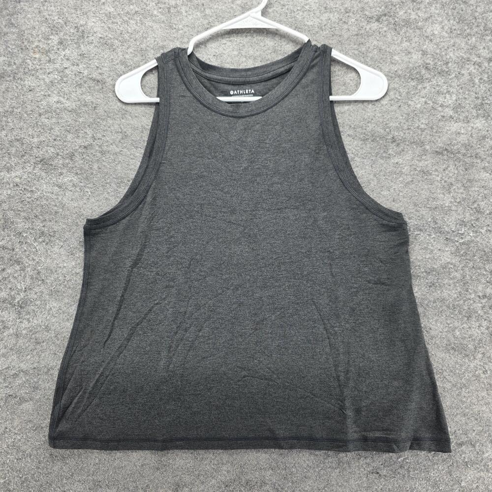 Athleta Tank Womens M Gray Crew Neck Regular Sleeveless Stretch Tagless Jersey